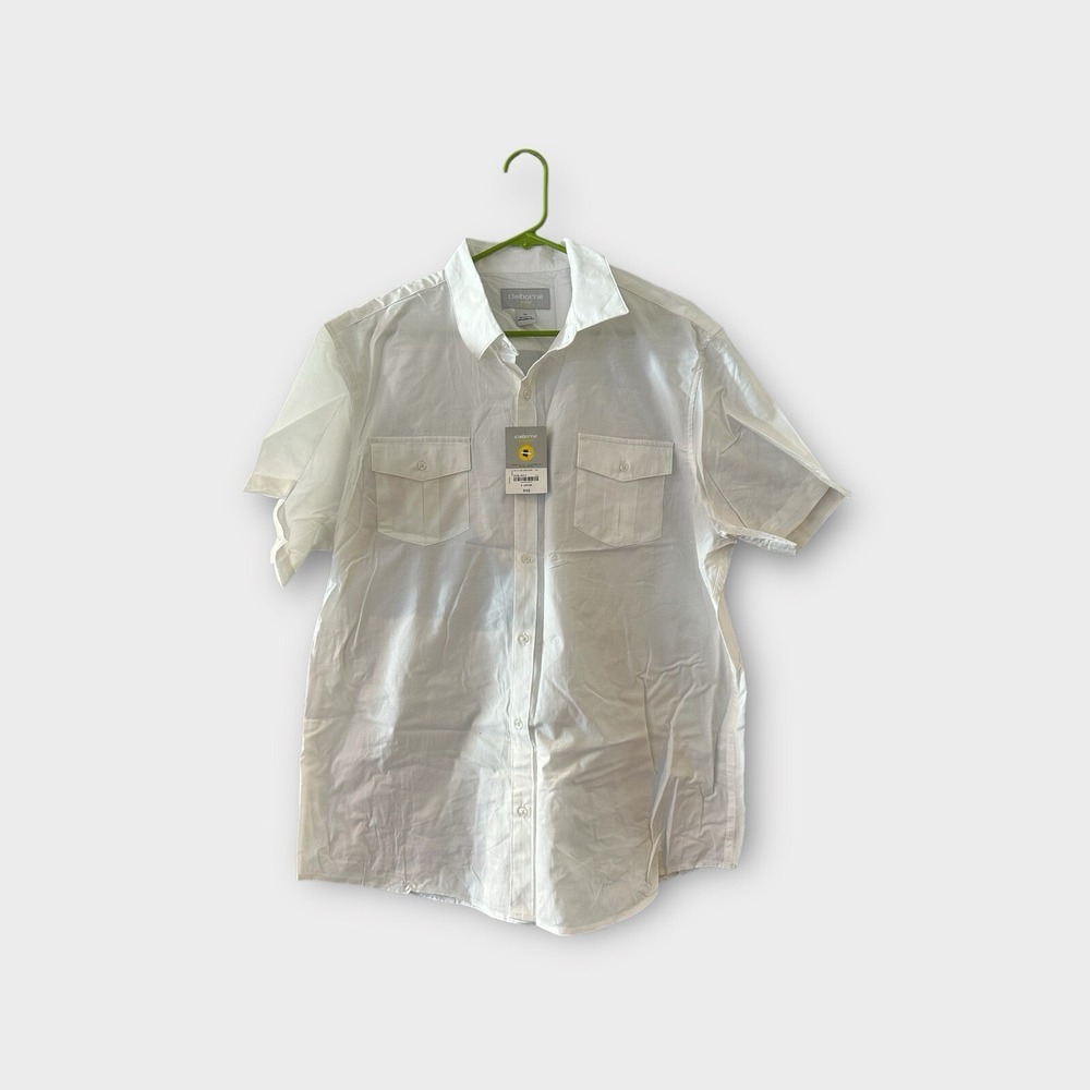 Claiborne Men's Dress Shirt XL White Short Sleeve Brand New With Tags Pockets